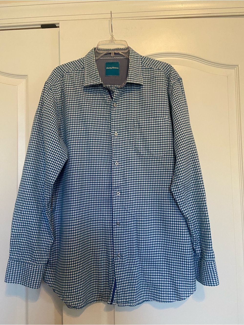 Tommy Bahama Green & White Check Long-Sleeve Dress Shirt